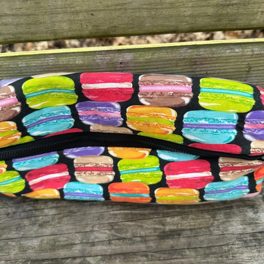 Handmade Macaroon Print Cosmetic Bag Zipper Pouch Makeup Organize Travel Rainbow